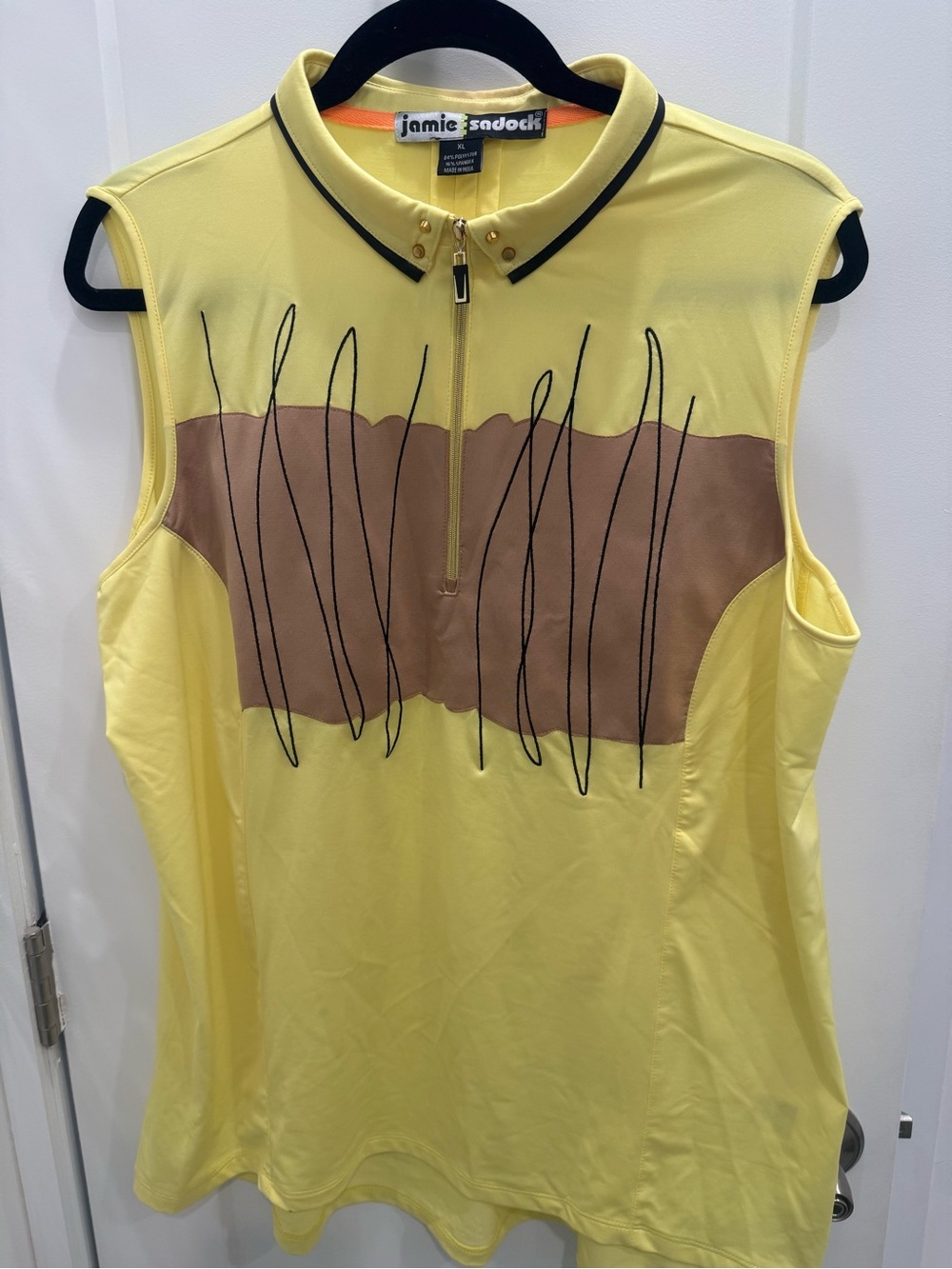 jamie sadock Yellow Sleeveless Golf Top with Brown Chest Panel - Picture 3 of 6
